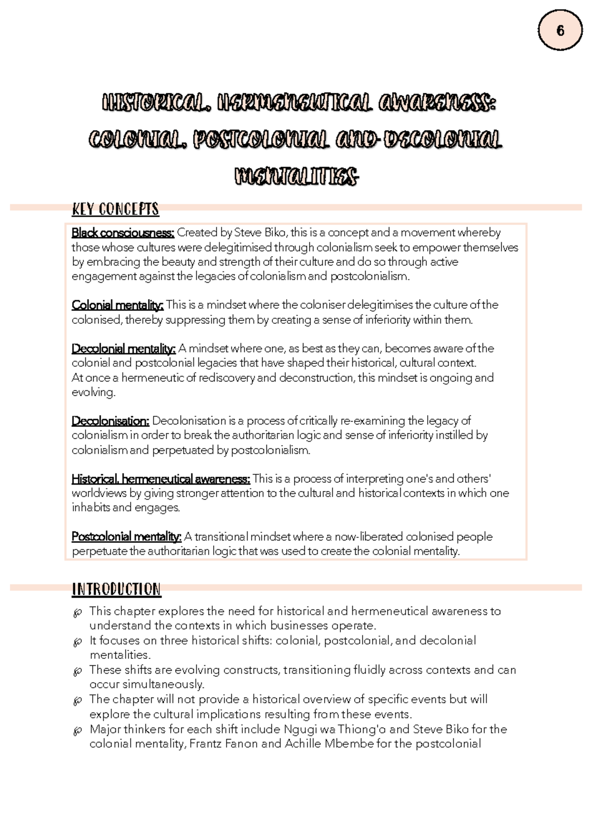 Study Unit 4 CH 6 HISTORICAL, HERMENEUTICAL AWARENESS COLONIAL