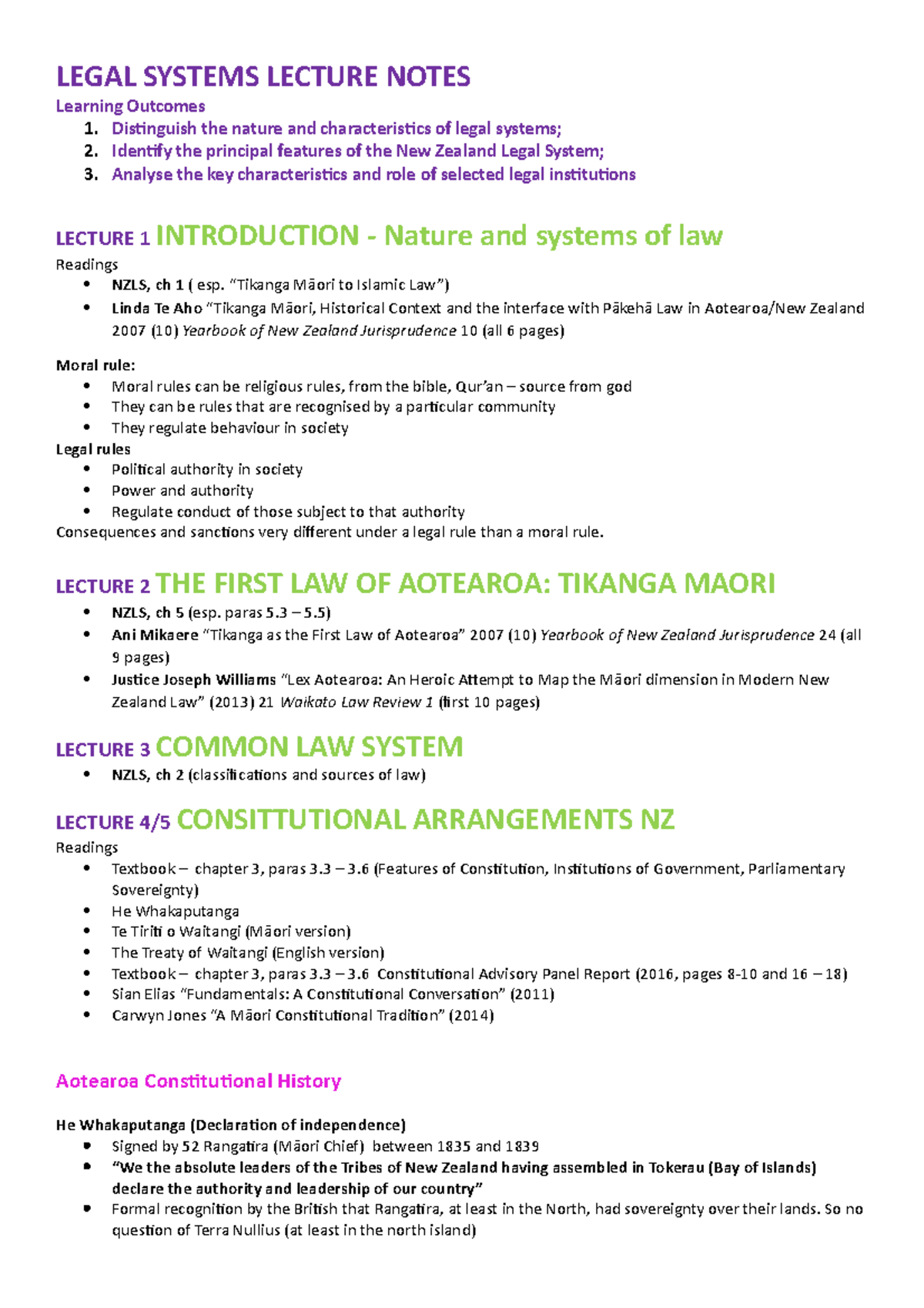 Legal Systems Notes - LEGAL SYSTEMS LECTURE NOTES Learning Outcomes 1 ...