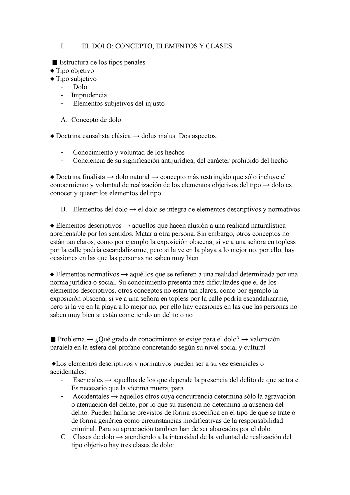 EL DOLO - I. EL DOLO: CONCEPTO, ELEMENTOS Y CLASES Estructura De Los ...