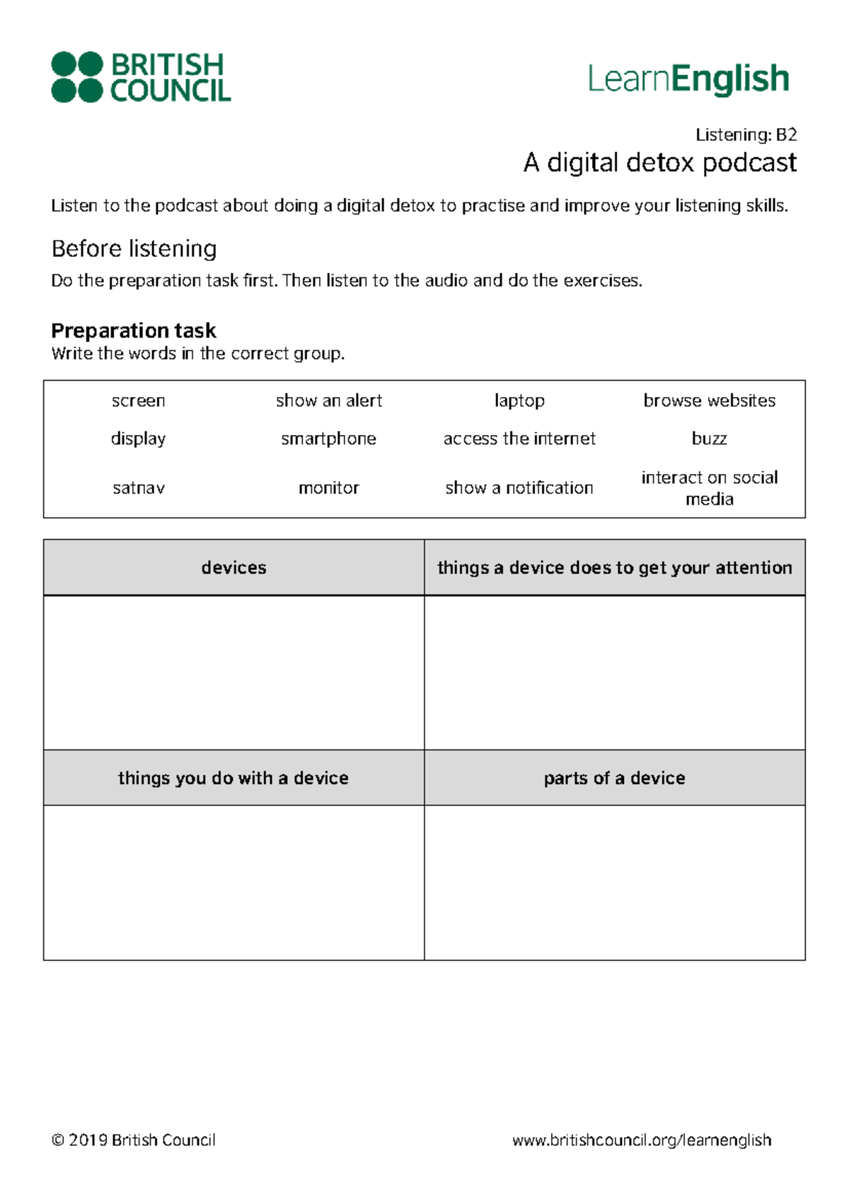 Learn English Listening B2 A digital detox podcast Listening B A digital detox podcast Listen