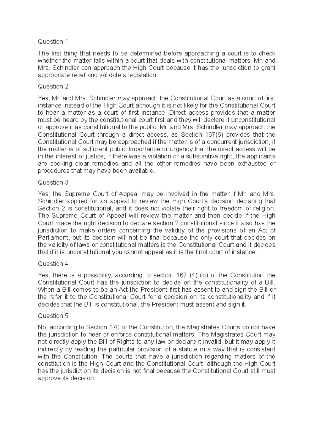 Human Rights Law Assignment - Question 1 The first thing that needs to ...