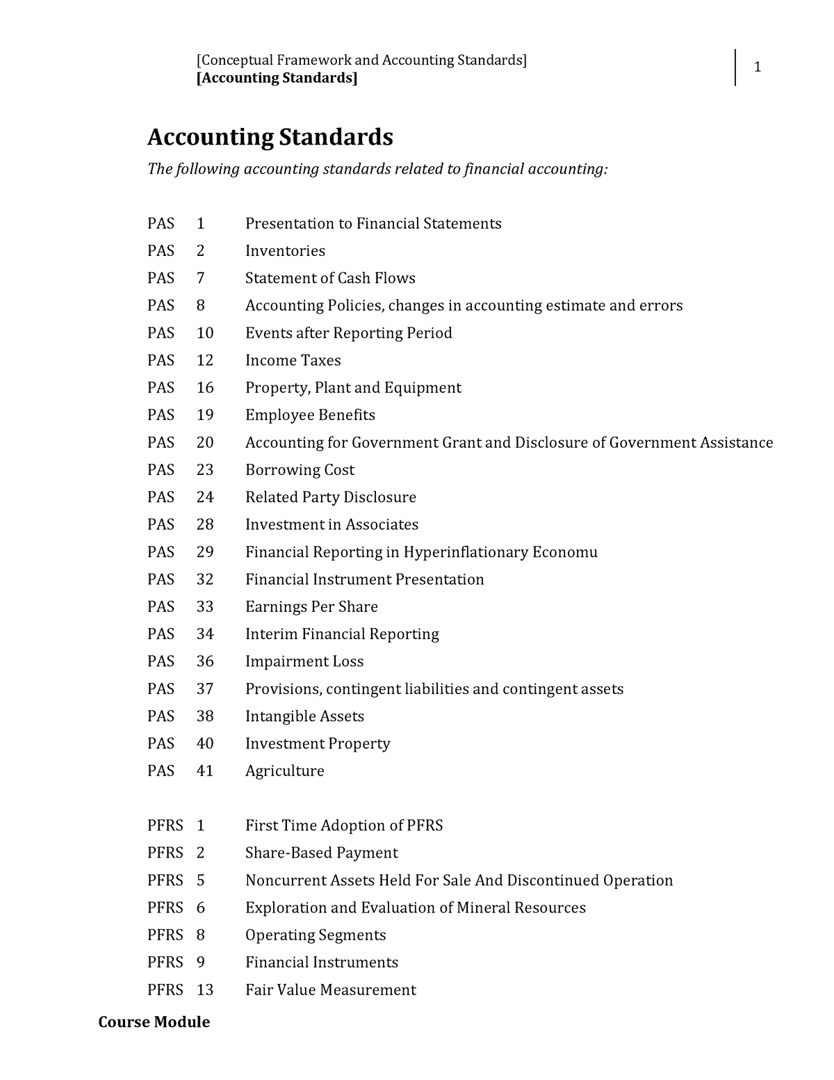 Accounting Standards Syllabus - [Conceptual Framework And Accounting ...