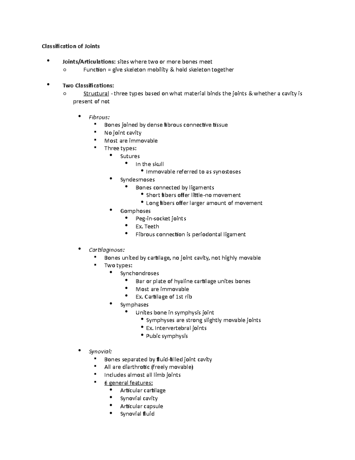 Joints - Lecture notes 6 - Classification of Joints - Studocu