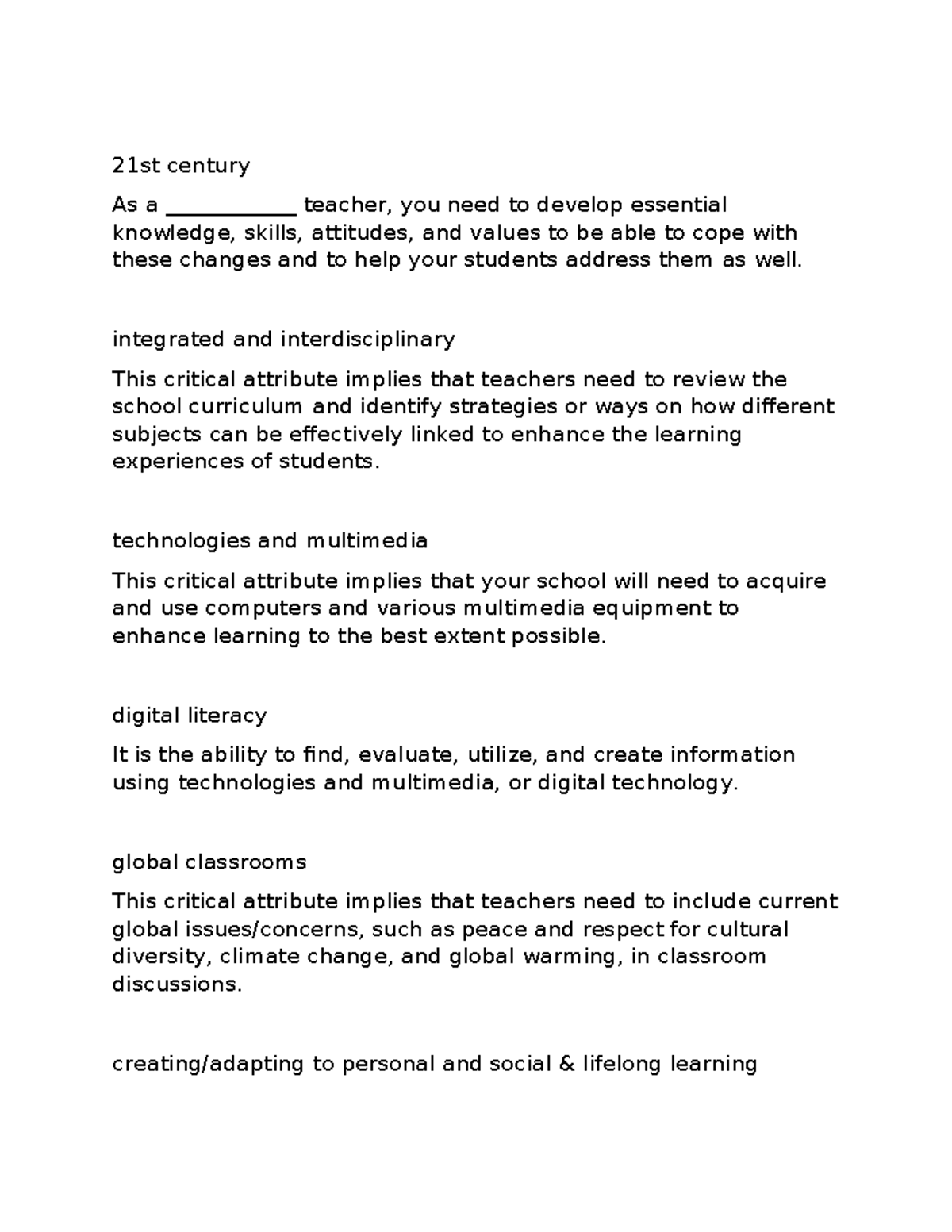 Benlac - Notes - 21st Century As A              Teacher, You Need To 