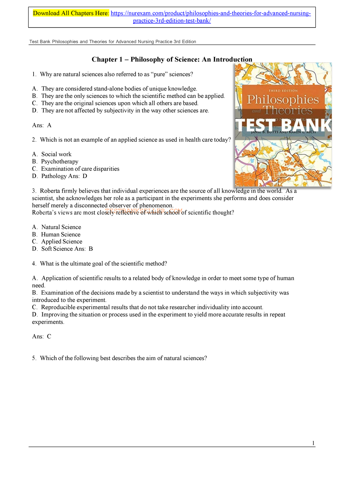 Test Bank Philosophies And Theories For Advanced Nursing Practice 3rd ...