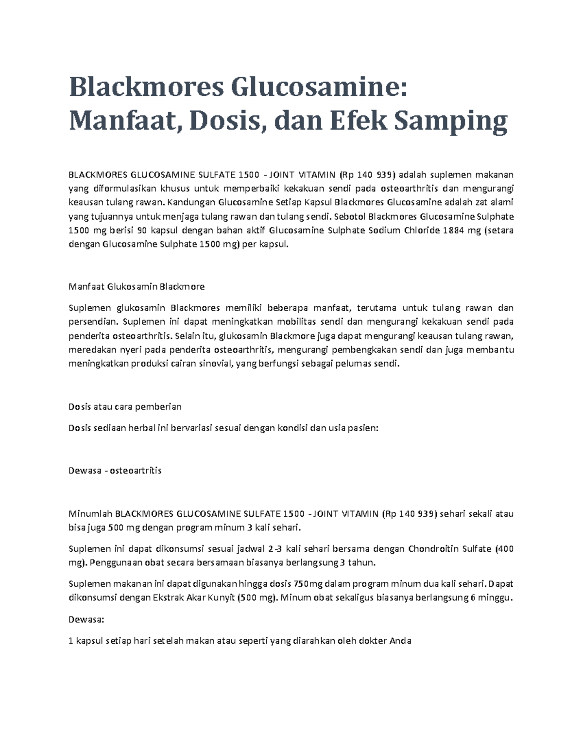 Blackmores Glucosamine Blackmores Glucosamine Manfaat, Dosis, dan