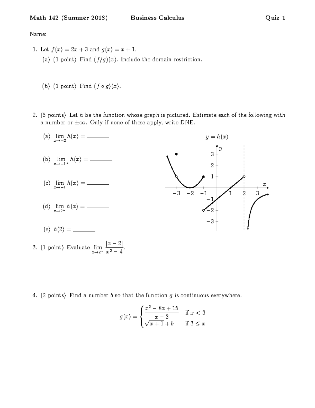 Home work assignment #1 - Math 142 (Summer 2018) Business Calculus Quiz ...