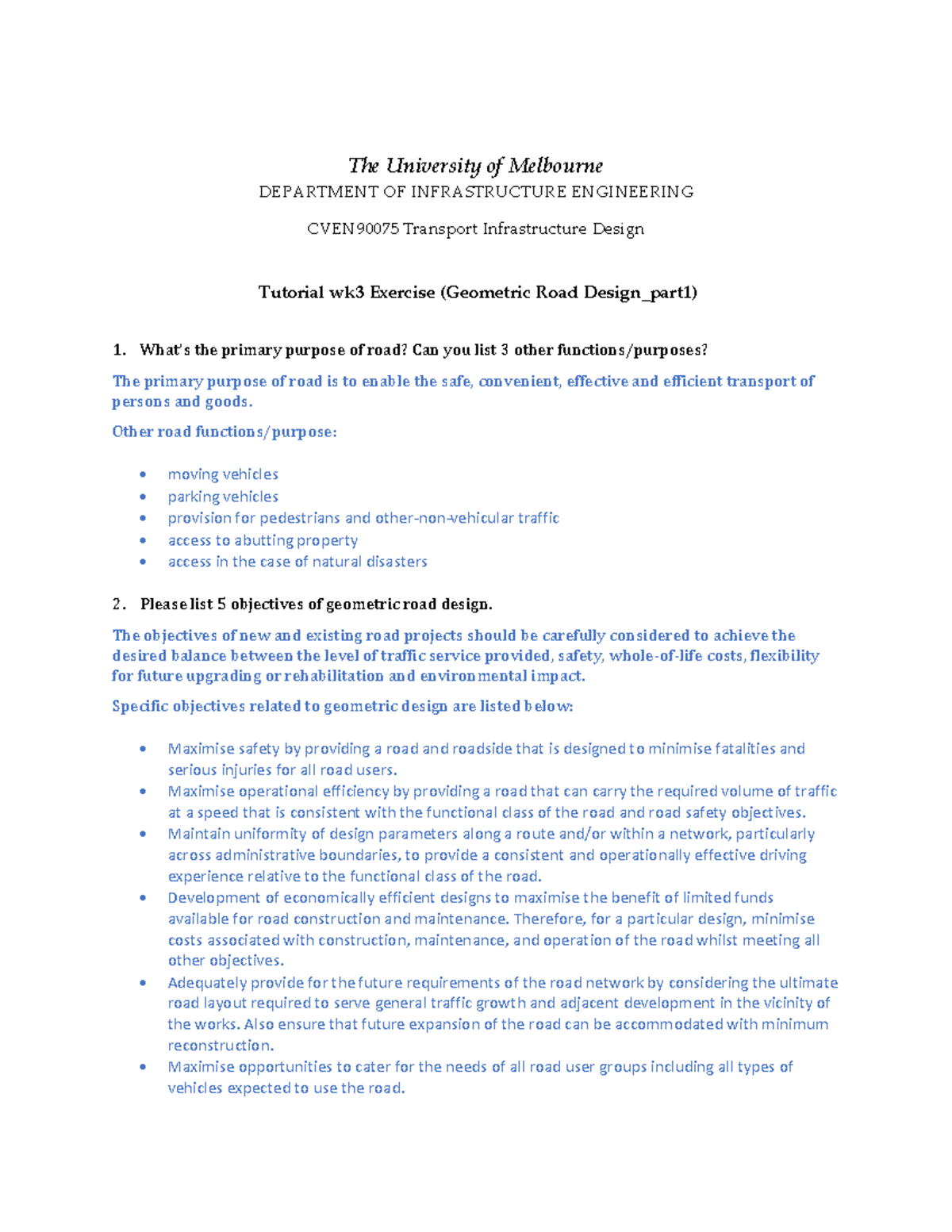 Road Design Tutorial- Solutions-1 - The University of Melbourne ...