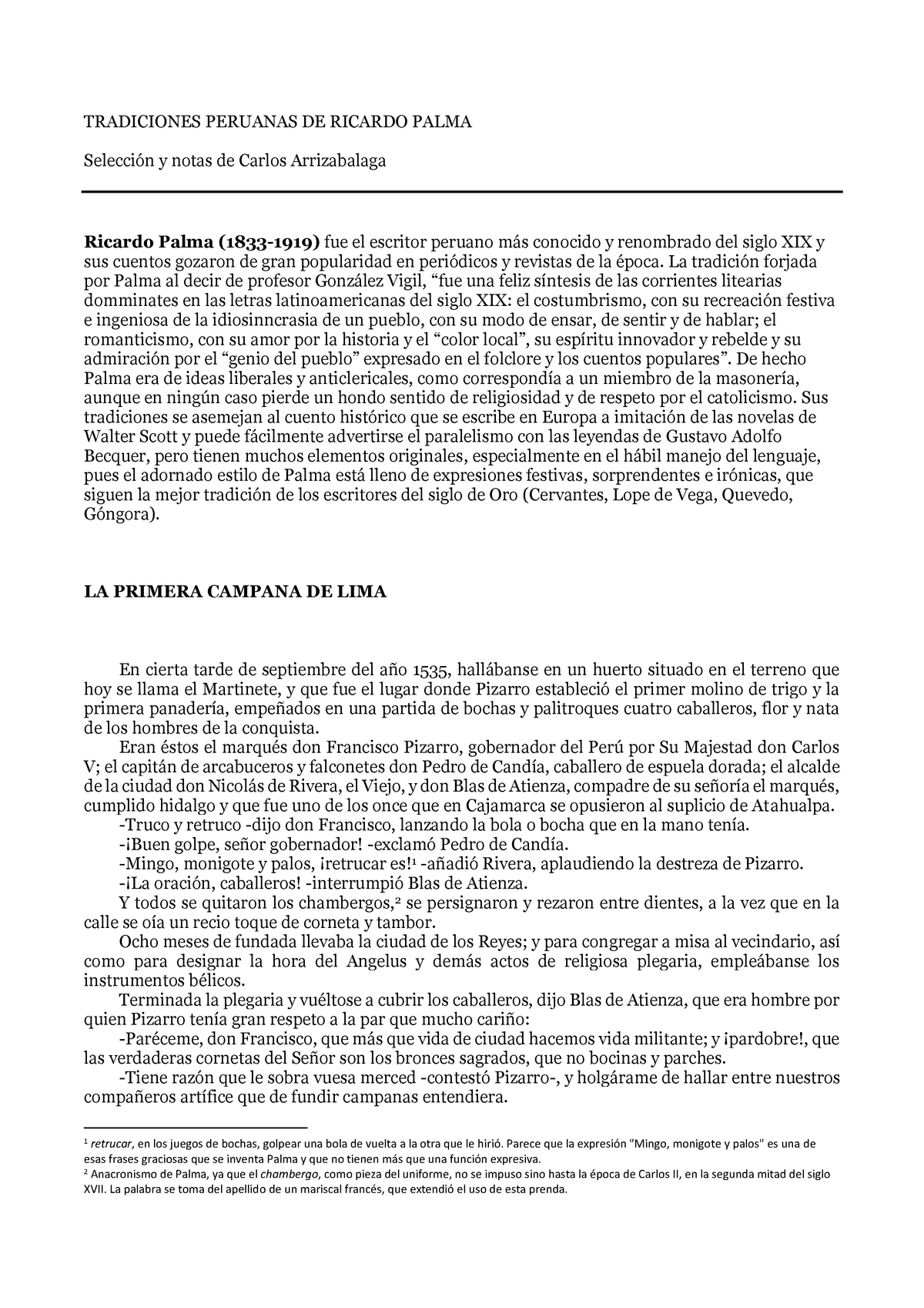 Tradiciones peruanas-Ricardo Palma 2021 - TRADICIONES PERUANAS DE RICARDO  PALMA Selección y notas de - Studocu