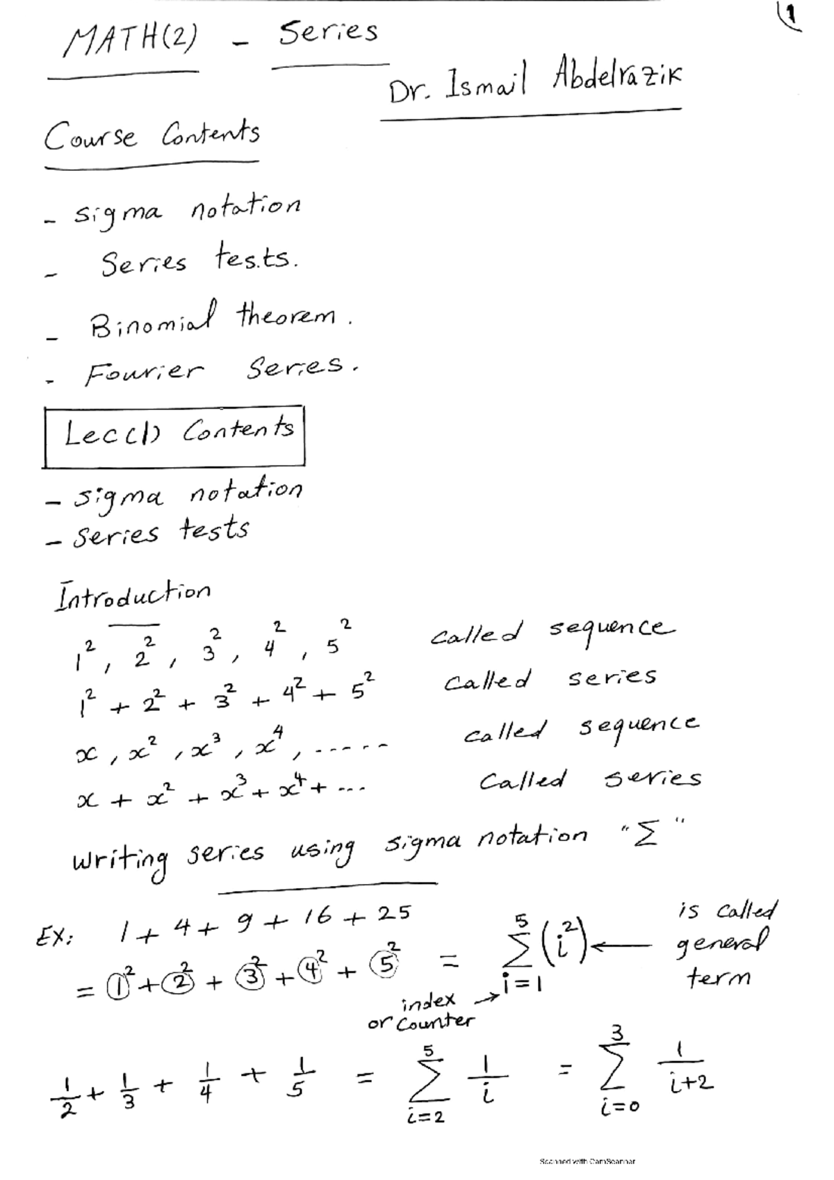 1.(sigma and tests intro) Dr. Ismail Abdelrazik series - Mathematics 1 ...