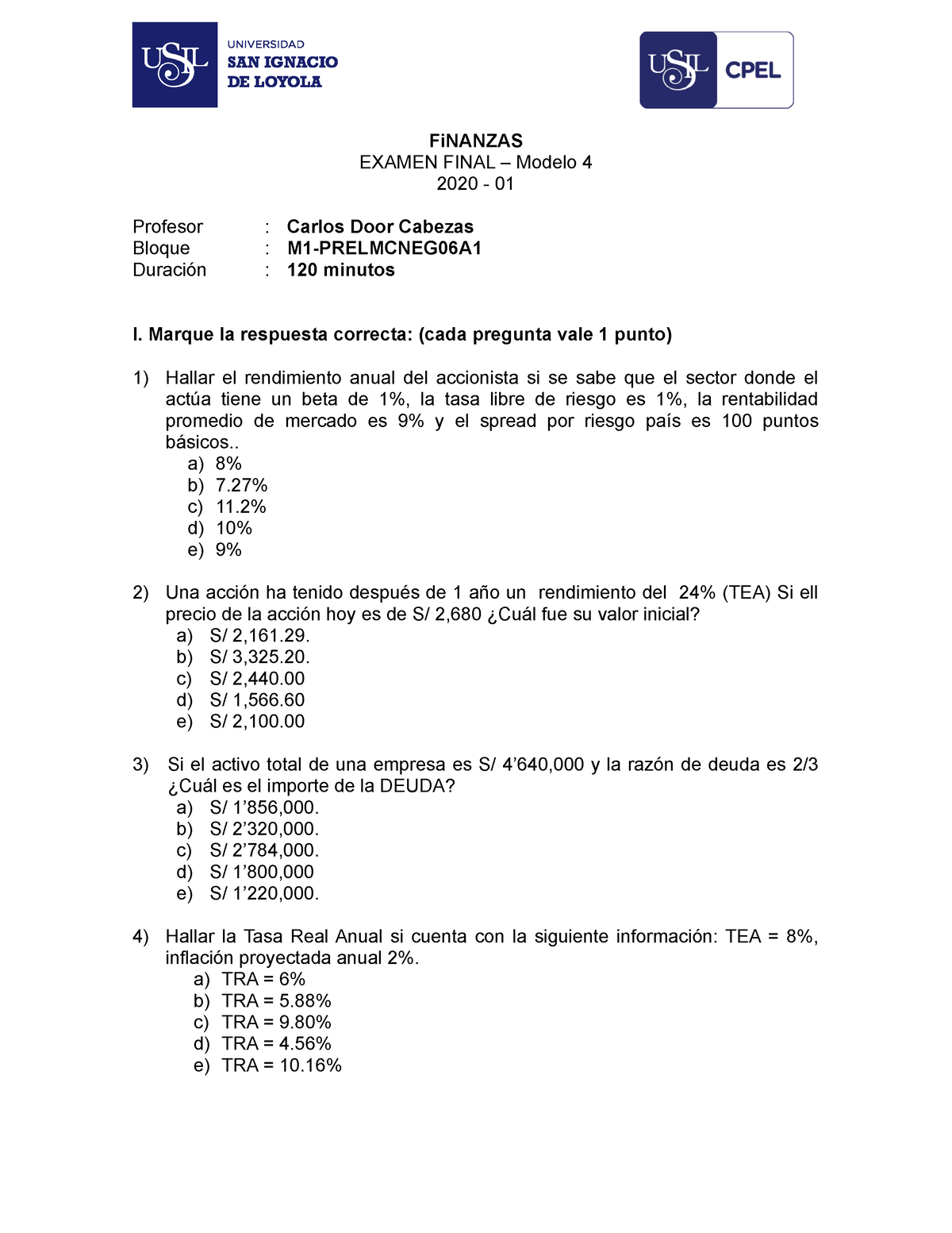 EF Finanzas 2020-1 - Modulo 1 - La Molina - Cdoor - Modelo 4 - 25-04 ...