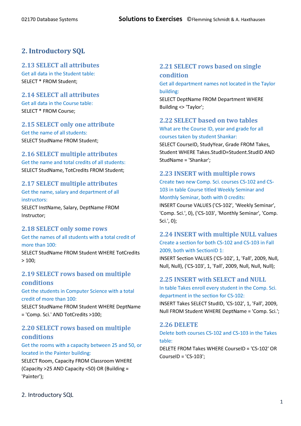 2. Introductory SQL - Solutions To Exercises - 02170 Database Systems ...