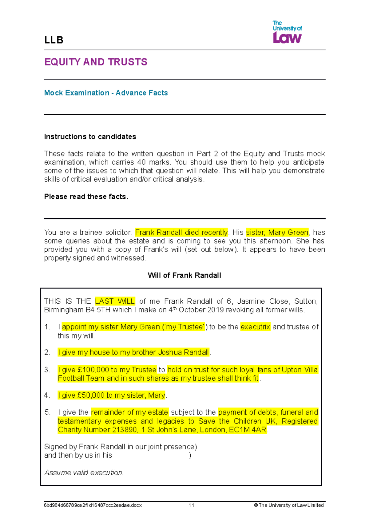 2324 eqtr ce02 mock exam advance facts - LLB EQUITY AND TRUSTS Mock ...