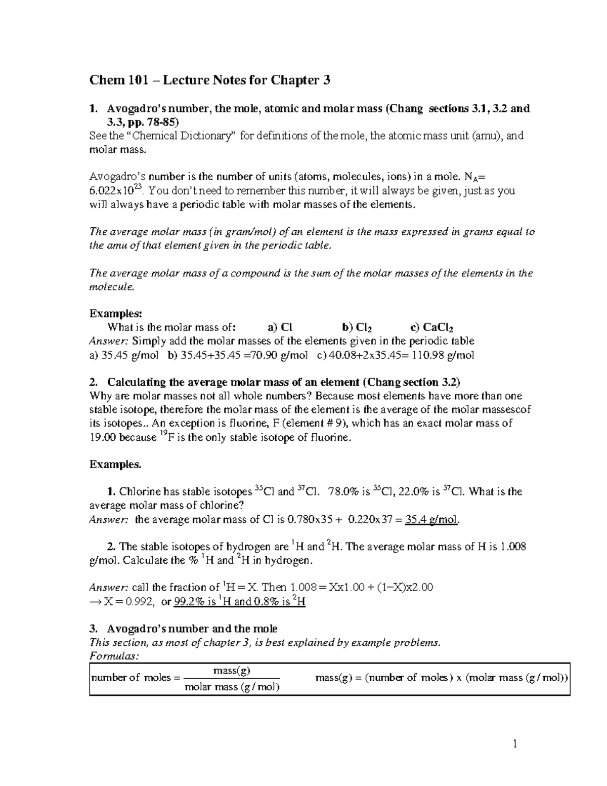 Chapter 3 Lecture Notes - Chem 101 – Lecture Notes For Chapter 3 ...