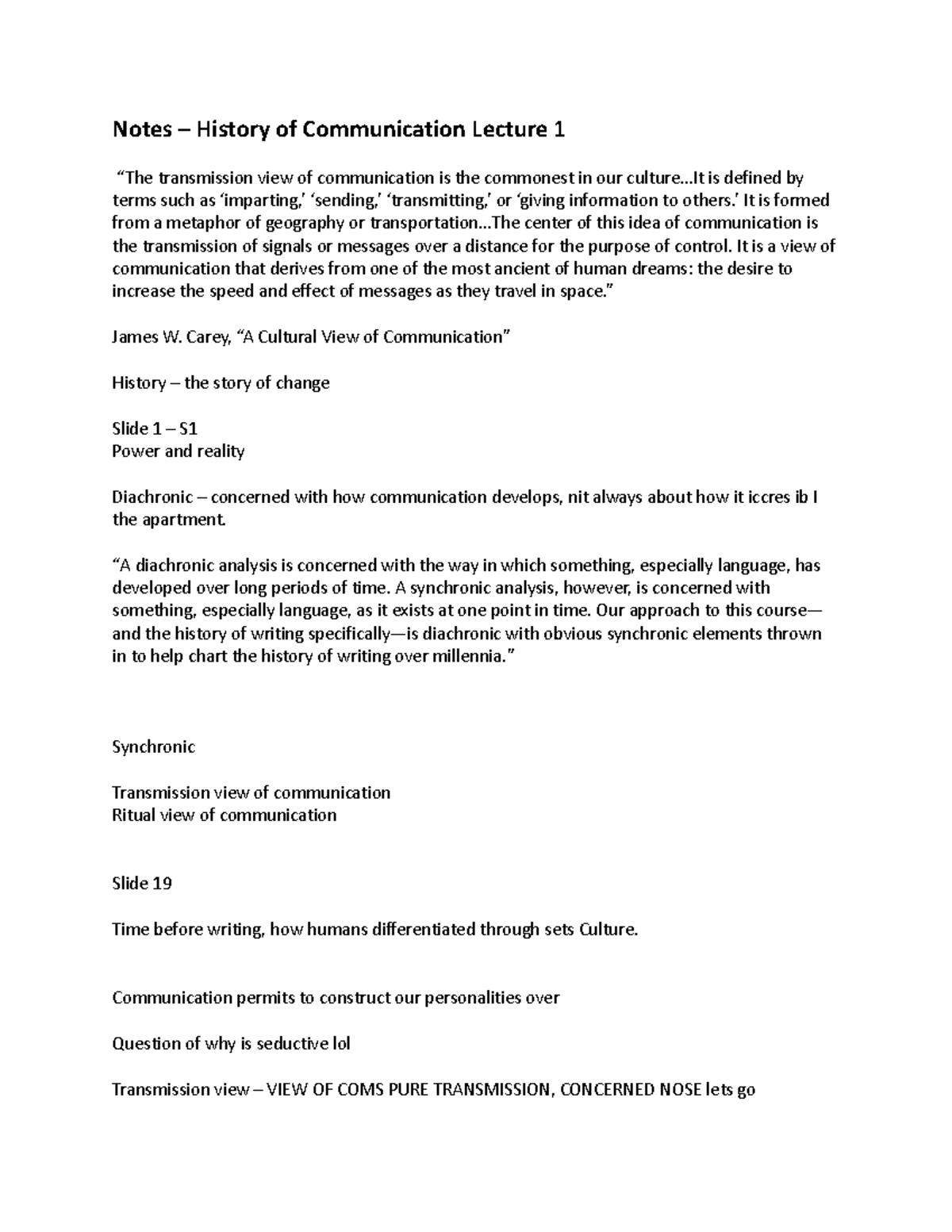 2000 Lecture 1 - Notes – History of Communication Lecture 1 “The ...