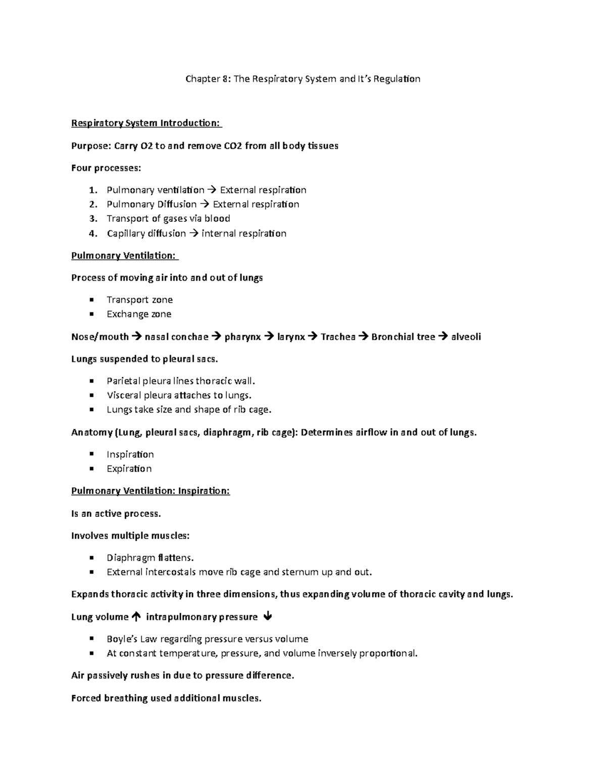 Exercise Physiology Notes Chapter 8 Notes - Chapter 8: The Respiratory ...