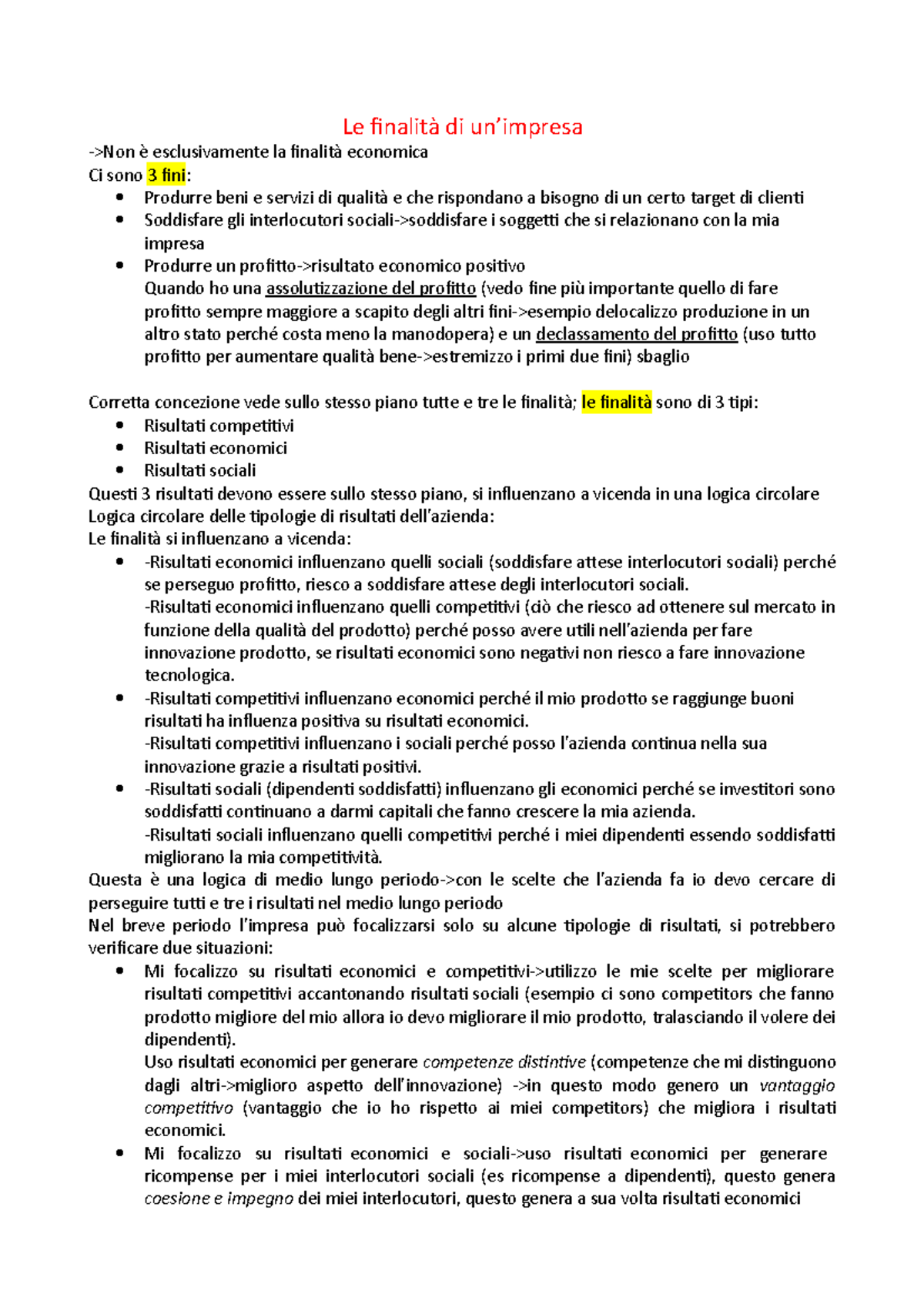 Le finalità di un’impresa - Le finalità di un’impresa ->Non è ...