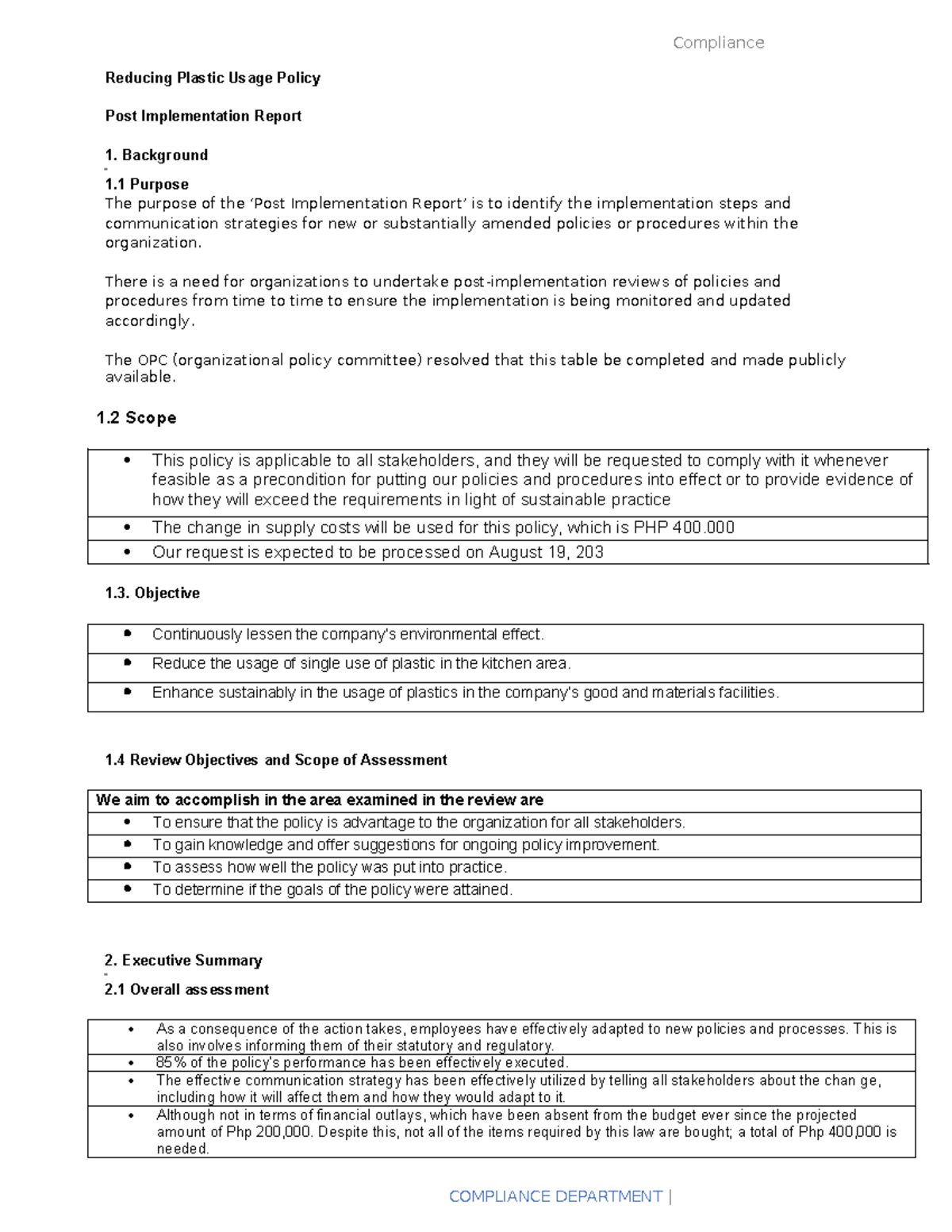 Project C TASK 2 STEP 1 Post Implementation Report - Department ...