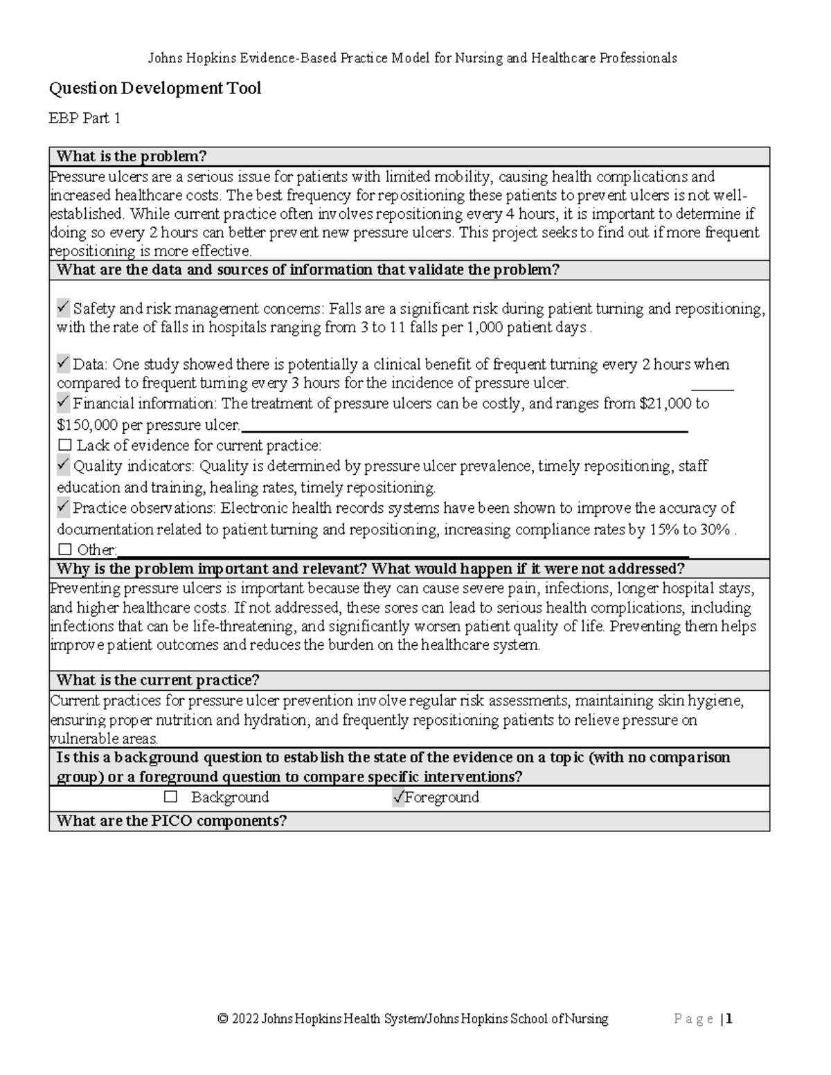 PICO Development Tool - Question Development Tool EBP Part 1 What is ...