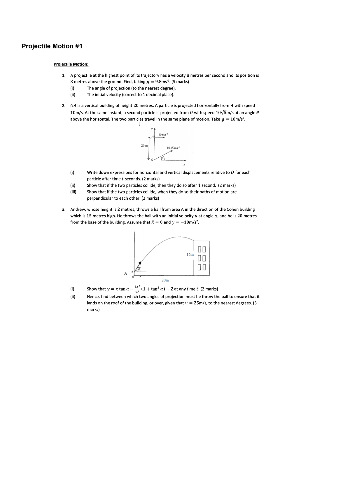 Projectile Motion #1 - Projectile Motion # - Studocu