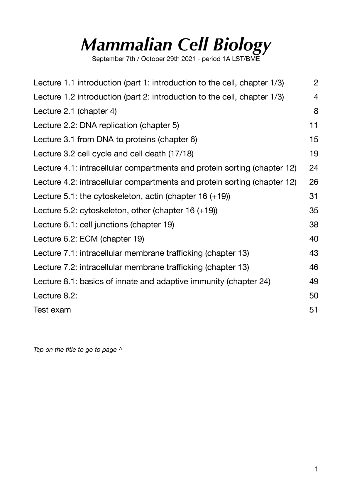 21-22 Mammalian Cell Biology - Mammalian Cell Biology September 7th