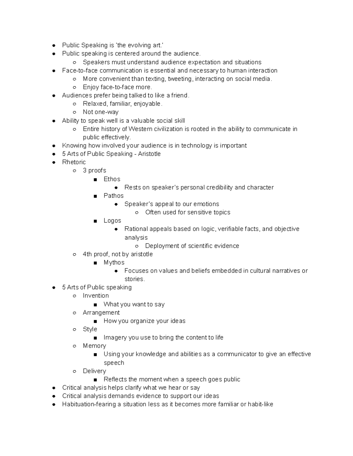 Chapter 1 Notes - Josh Grubes - Public Speaking is ‘the evolving art ...