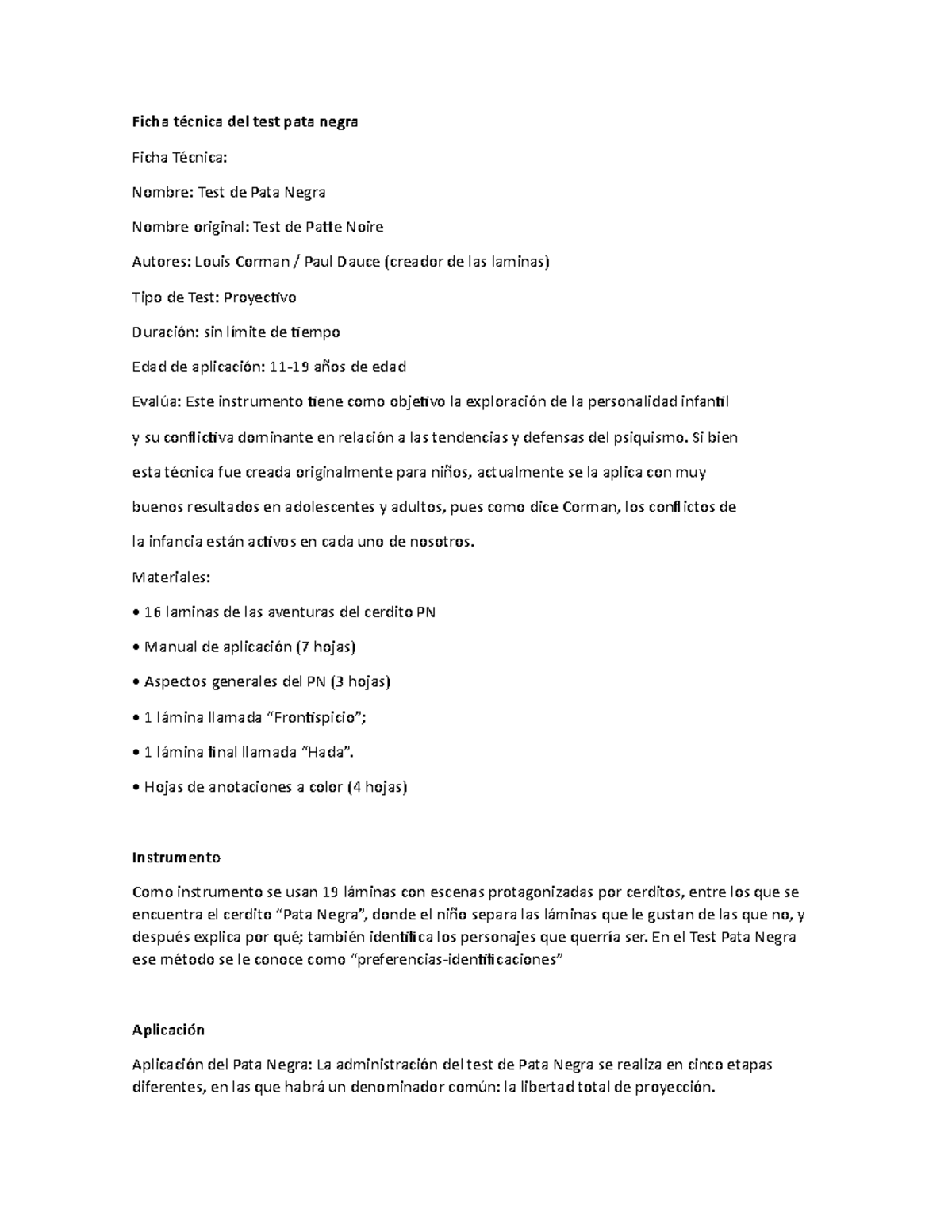Ficha T cnica Del Test Pata Negra Ficha T cnica Del Test Pata Negra 