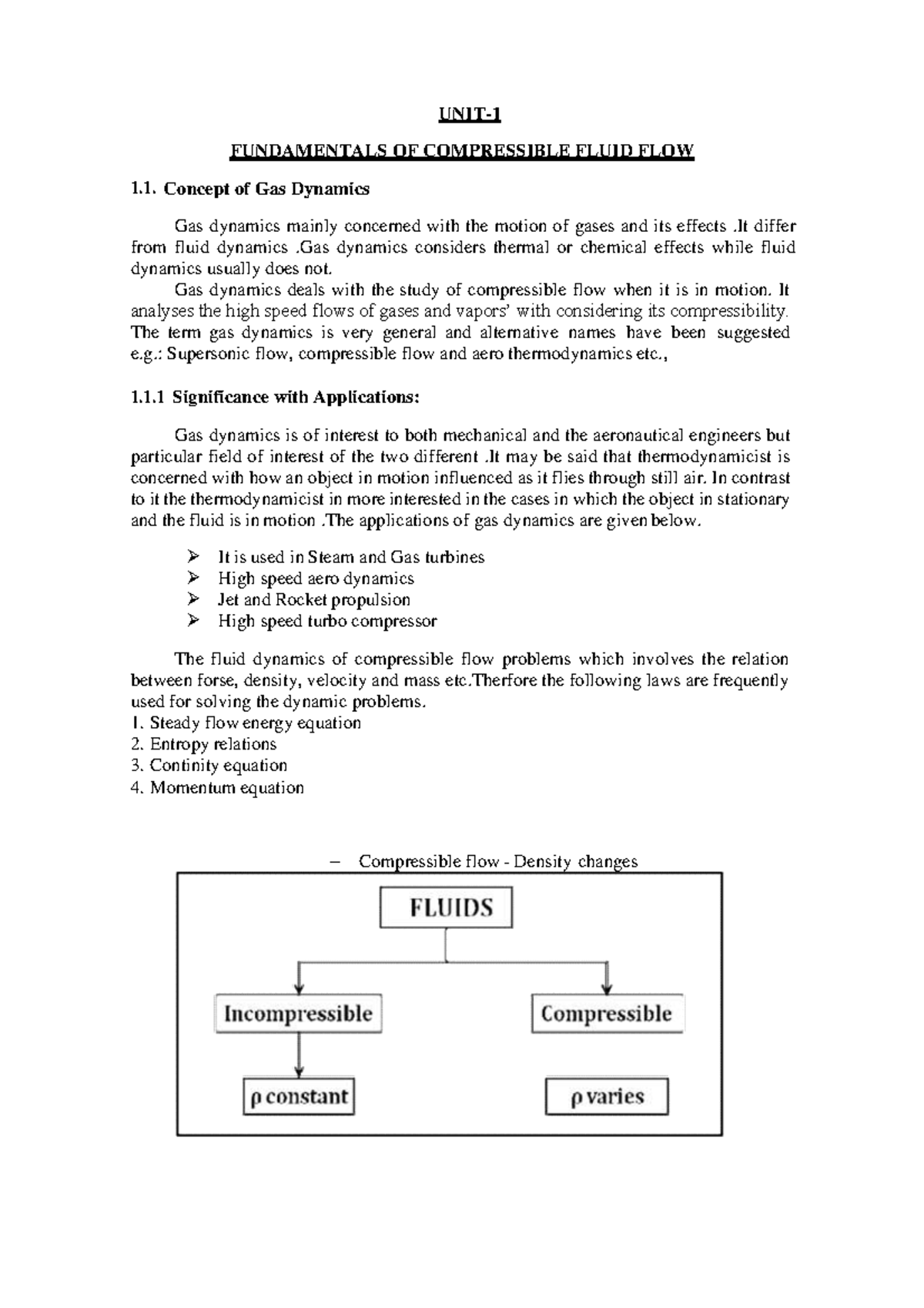 Fundamentals OF Compressible Fluid FLOW Notes - UNIT- FUNDAMENTALS OF ...