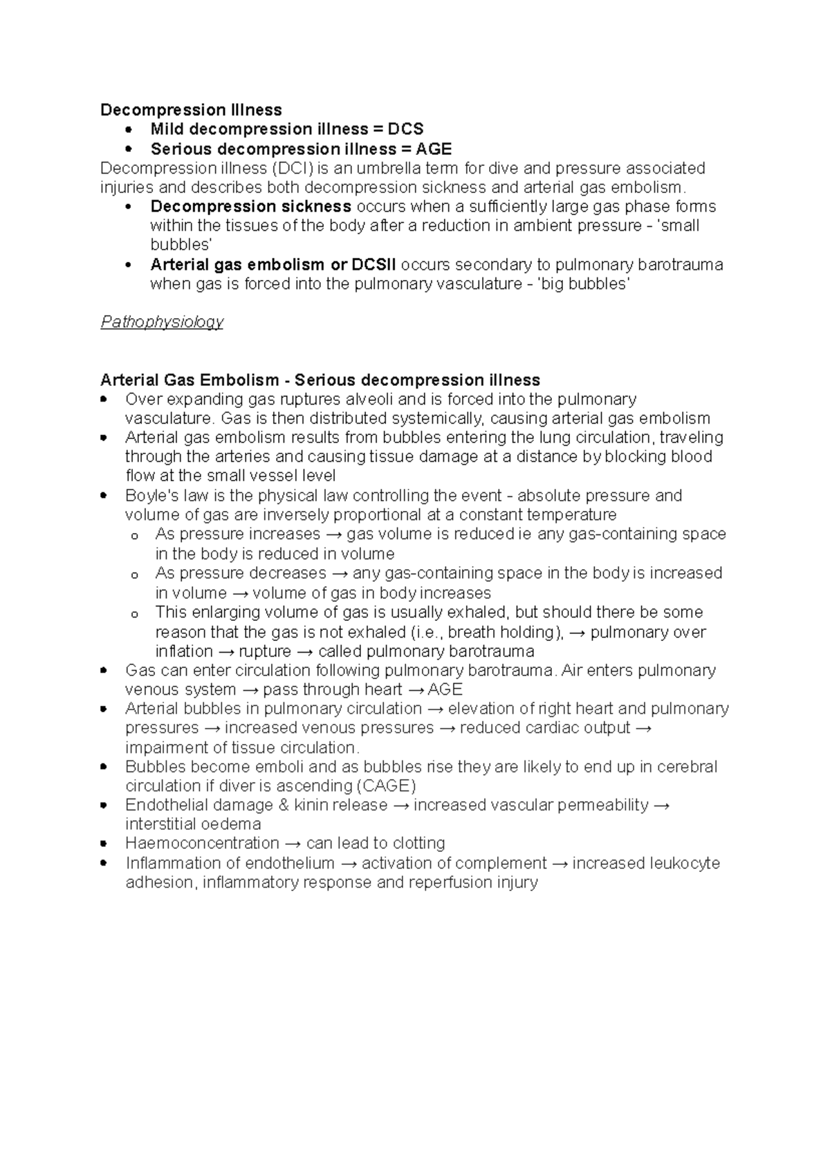 Severe Decompression Illness - Decompression Illness Mild decompression ...