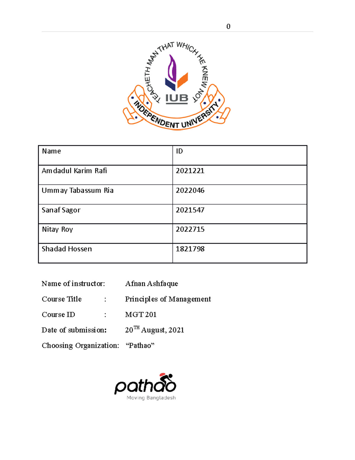 MGT 201 Assignment Report - Name ID Amdadul Karim Rafi 2021221 Ummay ...