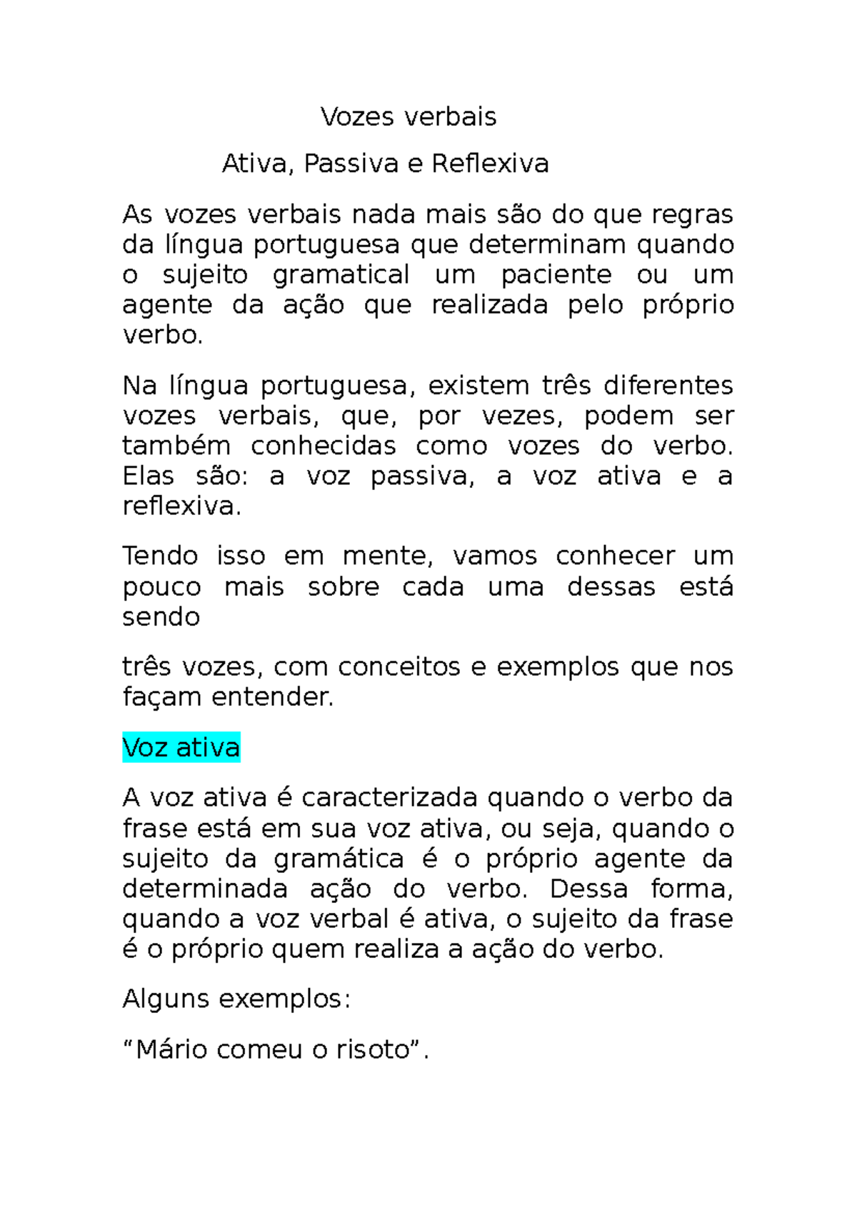 Indique As Vozes Verbais Das Orações Abaixo - LIBRAIN