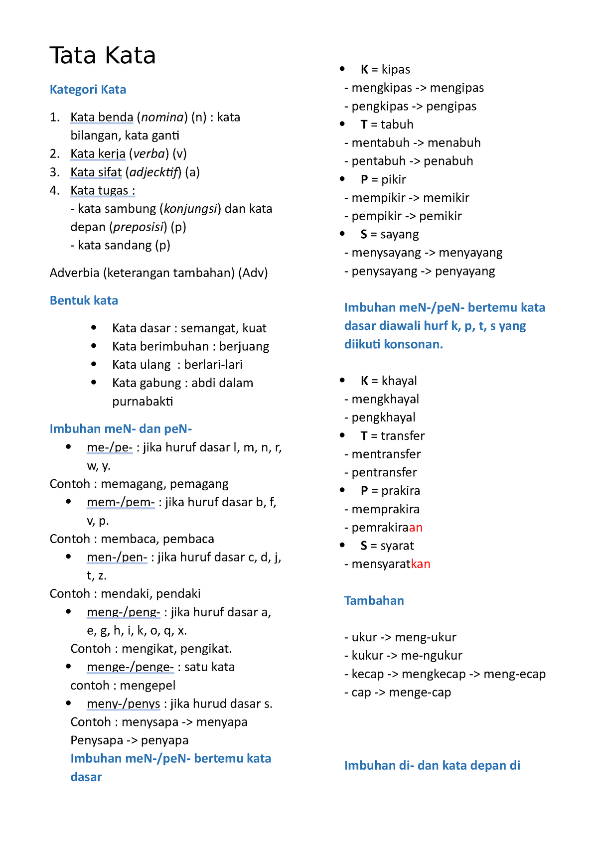 Bahasa Indonesia (Tata Kata) - Tata Kata Kategori Kata Kata Benda ...