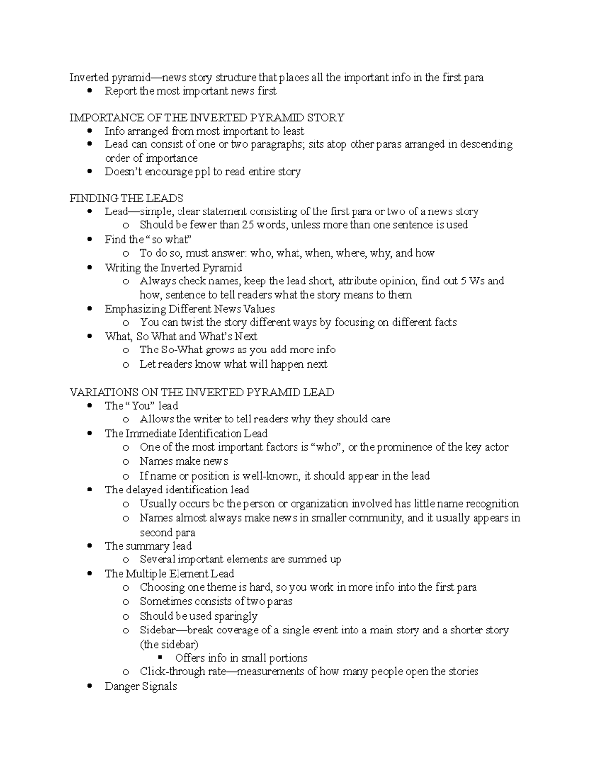 Chpt. 9 - Inverted pyramid - Inverted story structure that places all ...