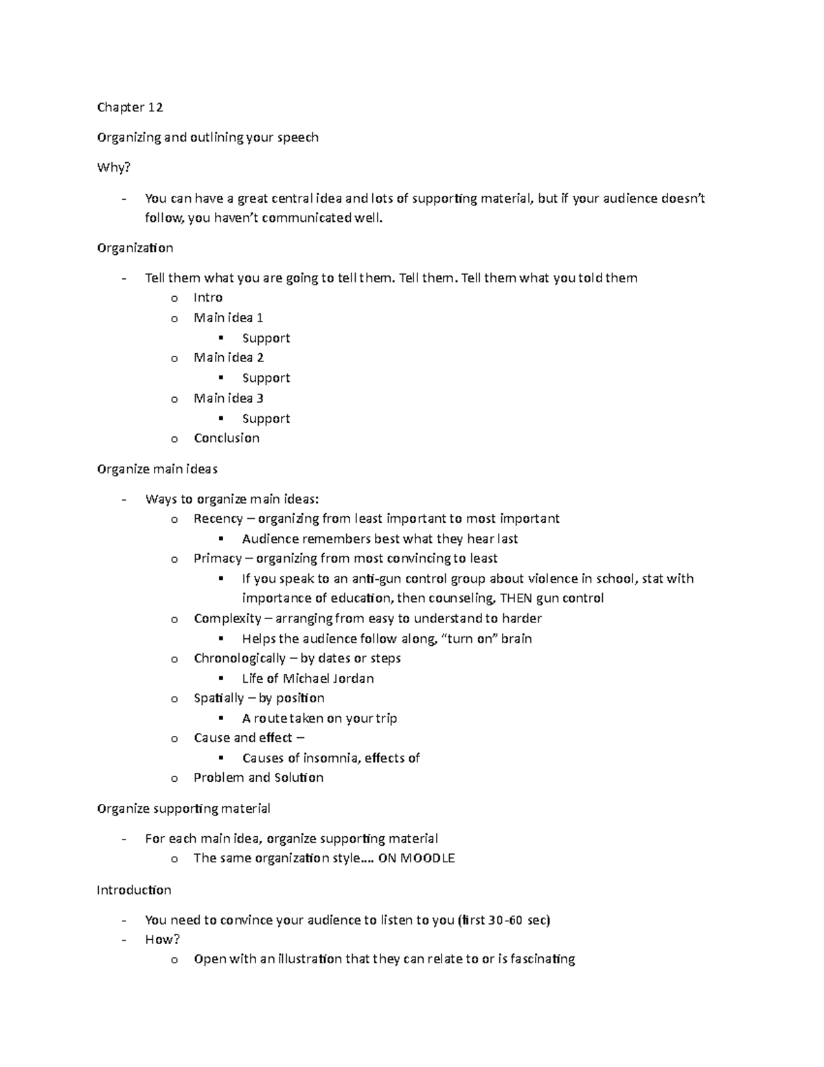 Chapter 12 COMM notes - Stake - Chapter 12 Organizing and outlining ...