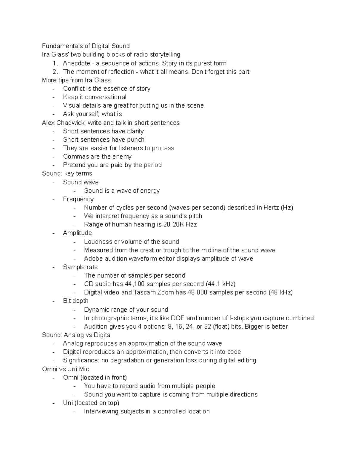 3 26 - Lecture notes 12 - Fundamentals of Digital Sound Ira Glass’ two ...