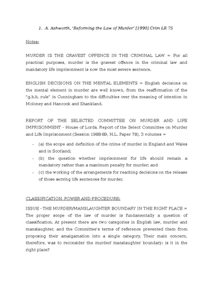 Criminal Law Module Breakdown - CRIMINAL LAW Introduction Actus Reus ...