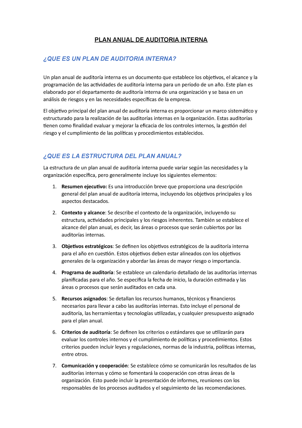 Plan Anual De Auditoria Interna Plan Anual De Auditoria Interna ¿que Es Un Plan De Auditoria 9952