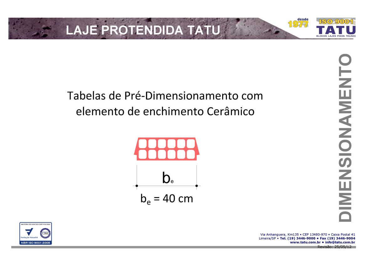 Tabela Tatu Lajes Protendidas Tabelas De Pr Dimensionamento Com Elemento De Enchimento Studocu