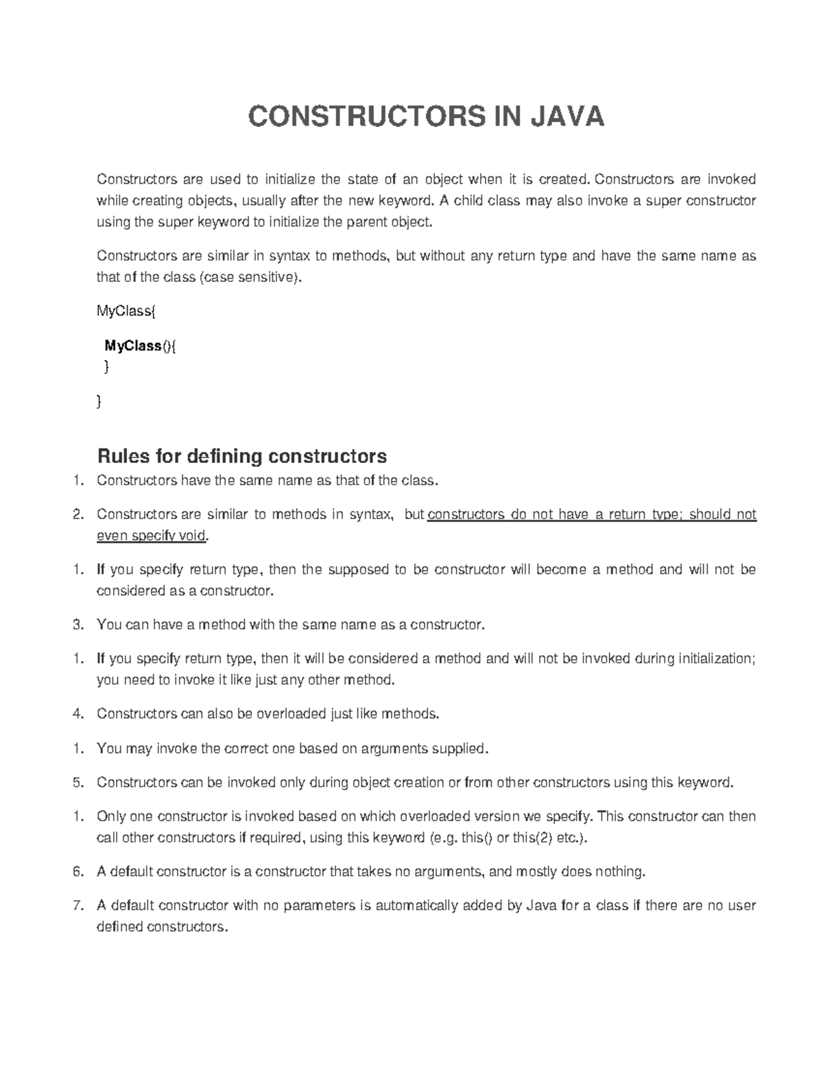 Constructor in Java - dwqrfw - CONSTRUCTORS IN JAVA Constructors are ...