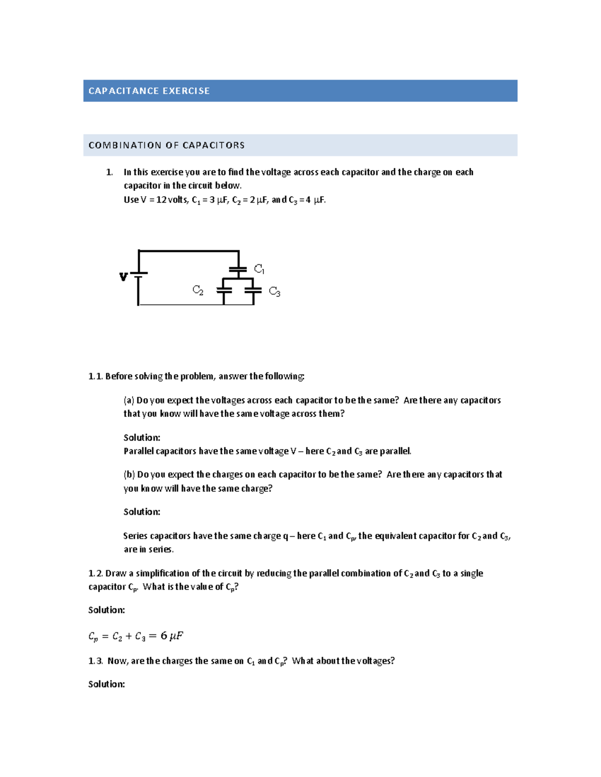 018041509 cool CAPACITANCE EXERCISE COMBINATION OF CAPACITORS 1. In
