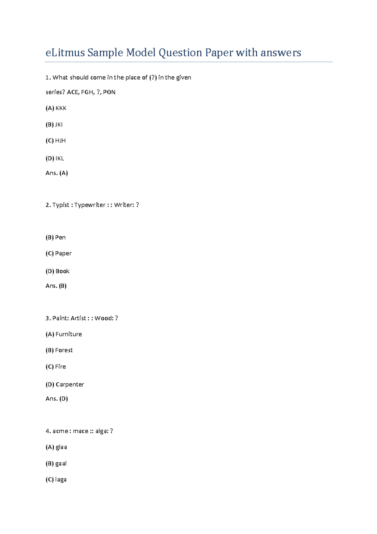 Elitmus sample paper with solution - eLitmus Sample Model Question ...