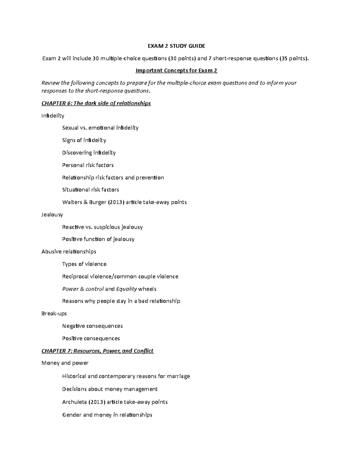 Exam 2 Study Guide W22 - EXAM 2 STUDY GUIDE Exam 2 will include 30 ...