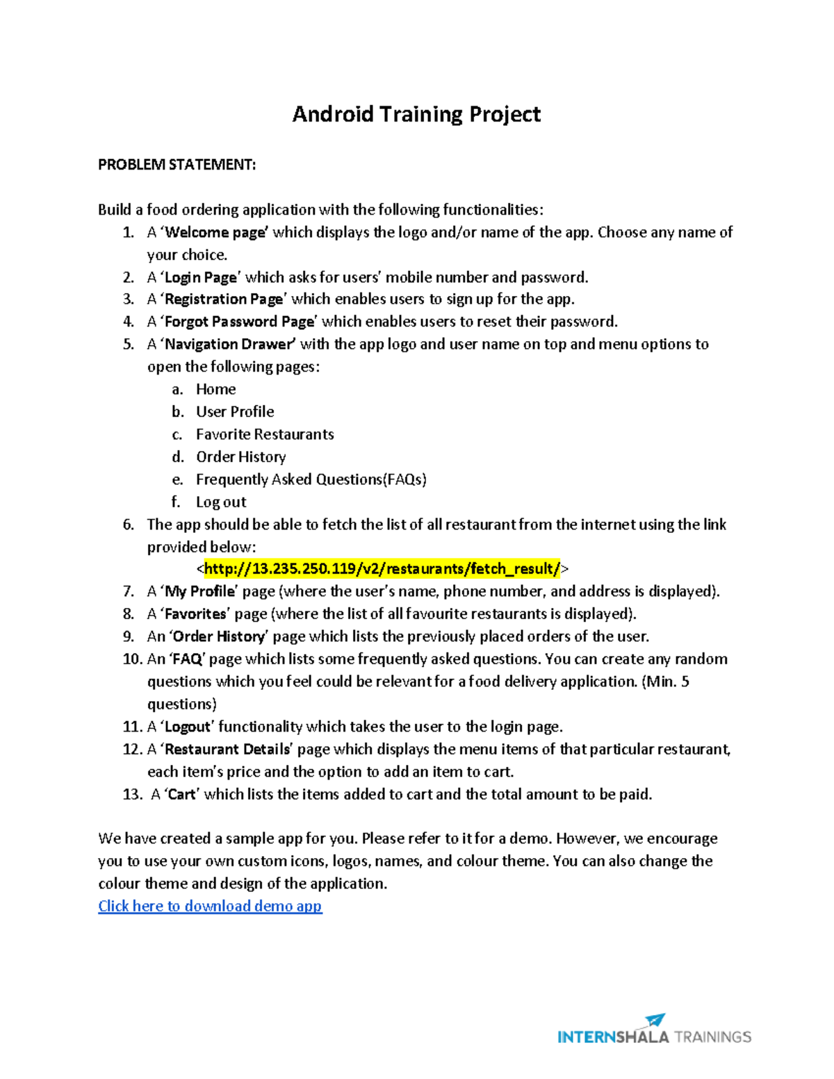 Android Training Project Problem Statement - Android Training Project ...