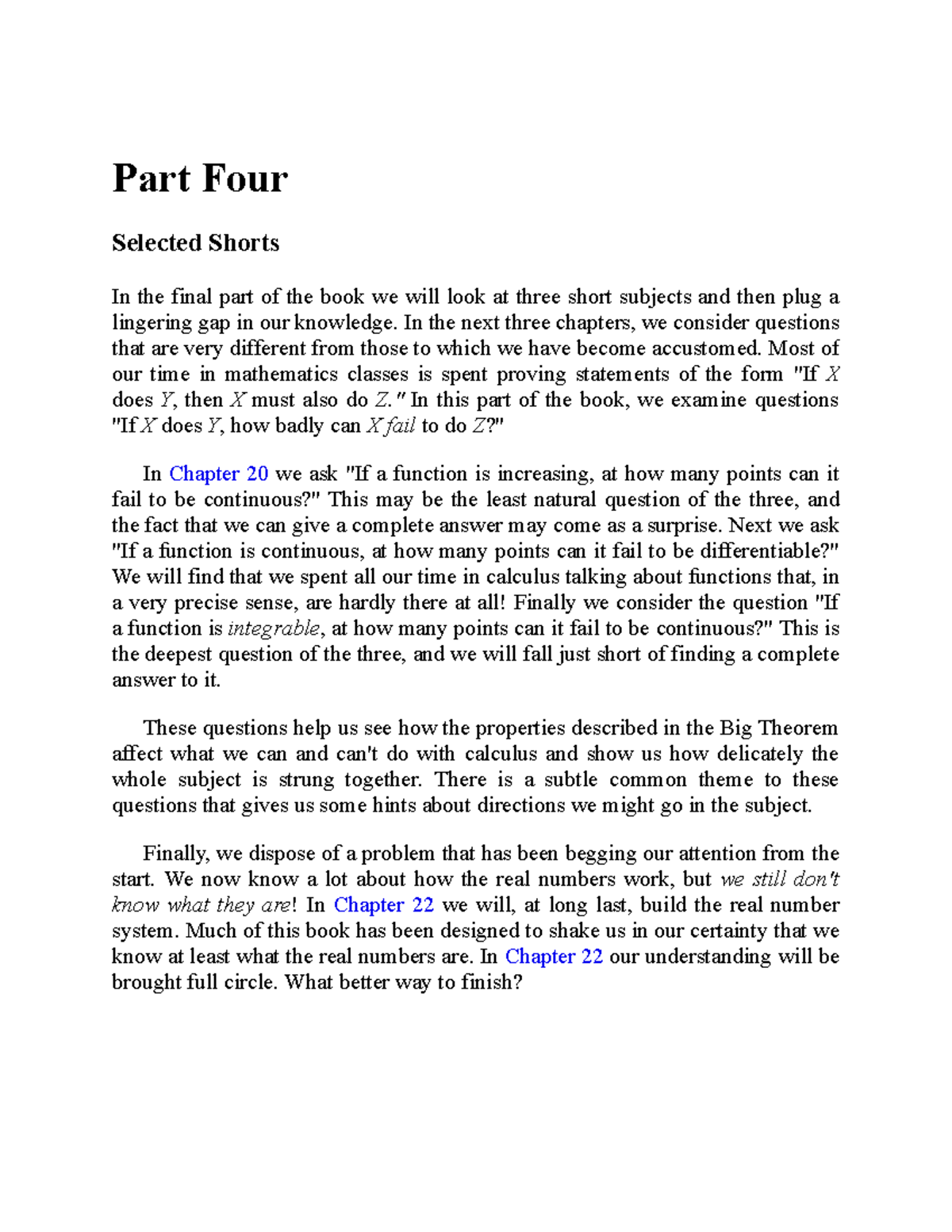 Introduction to Real Analysis 21 - Part Four Selected Shorts In the ...