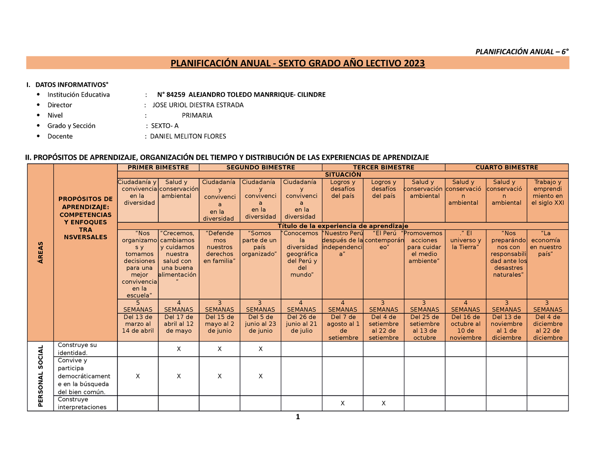 Planif. Anual 6° - PARA APOYOS EN LOS COLEGIOS - PLANIFICACIÓN ANUAL ...