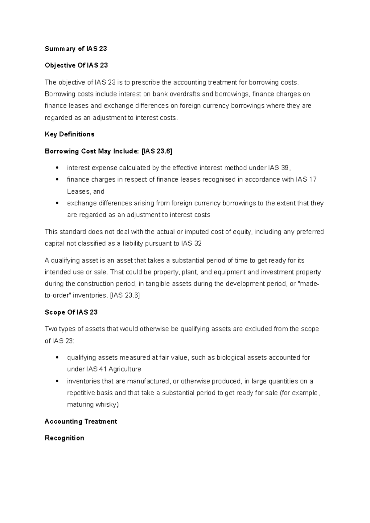 Borrowing Costs Ias 32 - Summary Of Ias 23 Objective Of Ias 23 The 