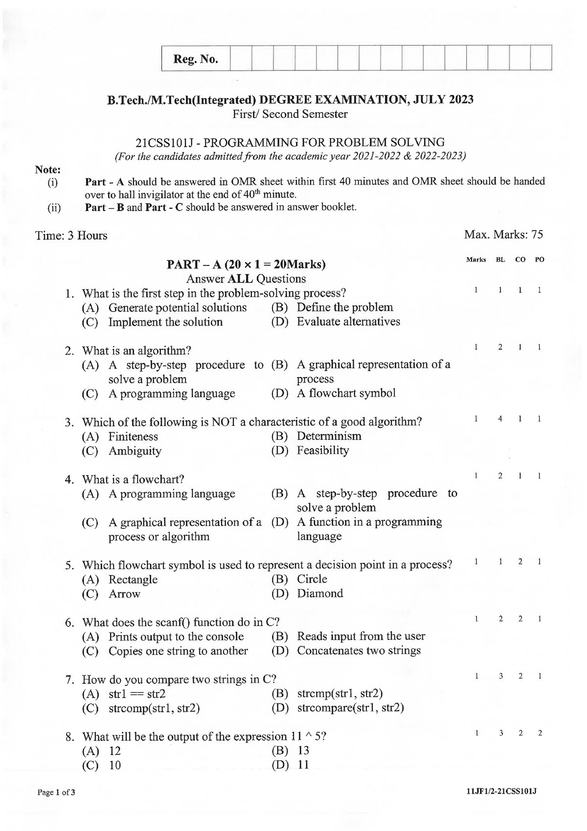 Pps Sqp - Sample Paper - Programming For Problem Solving - Studocu