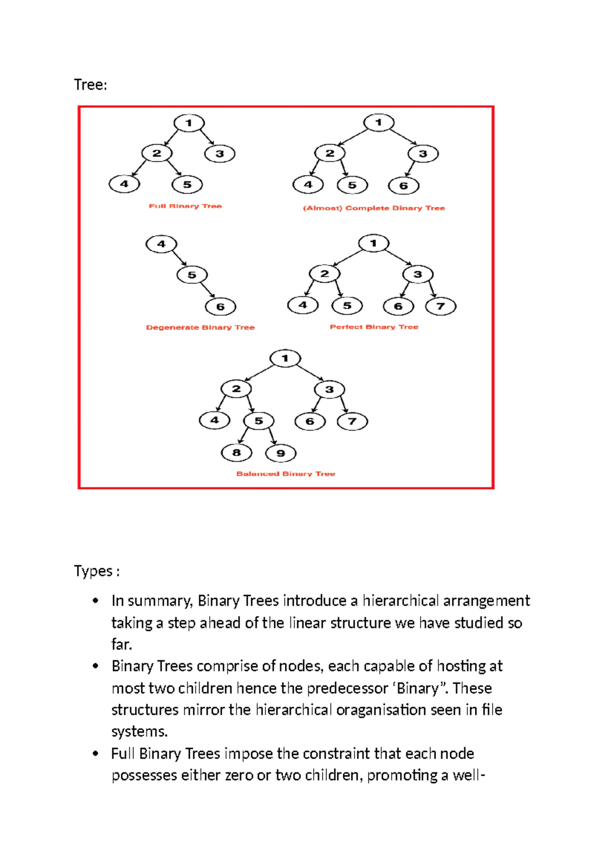 Tree - this notes in on tree - Tree: Types : In summary, Binary Trees ...