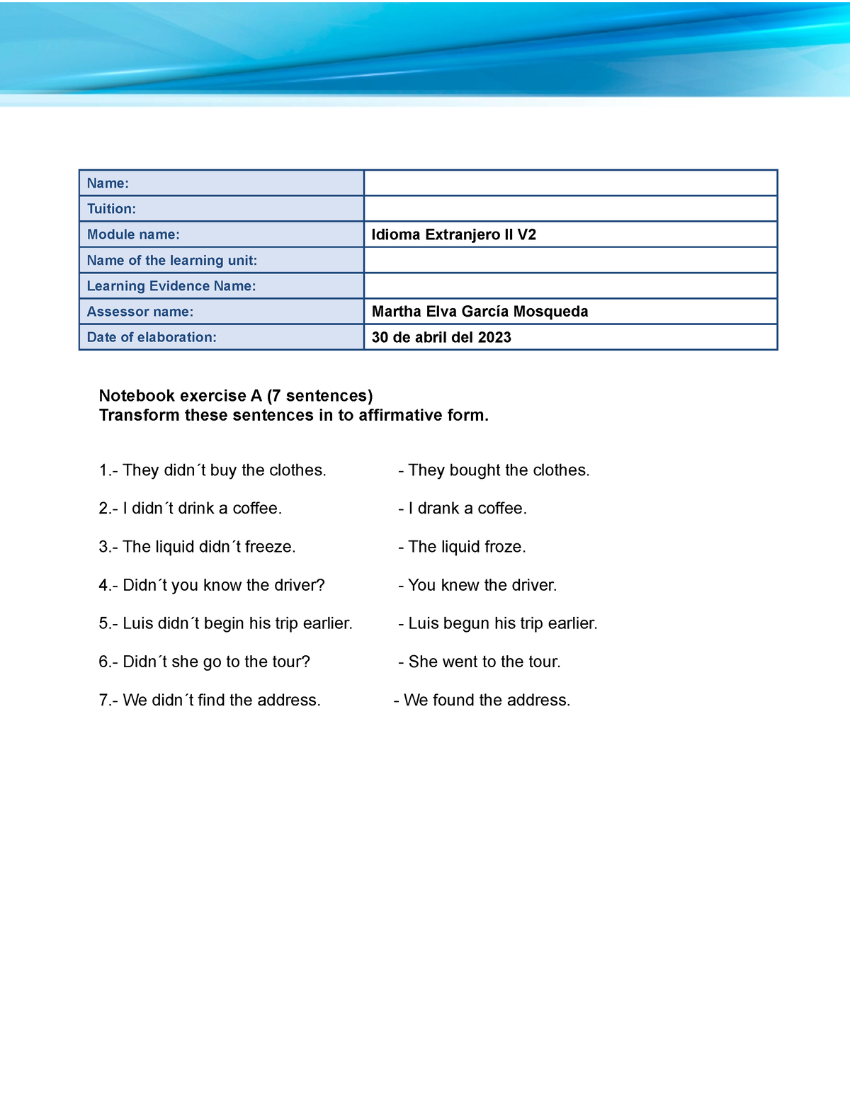 assignment 3 questionnaire u2 uveg idioma extranjero iii