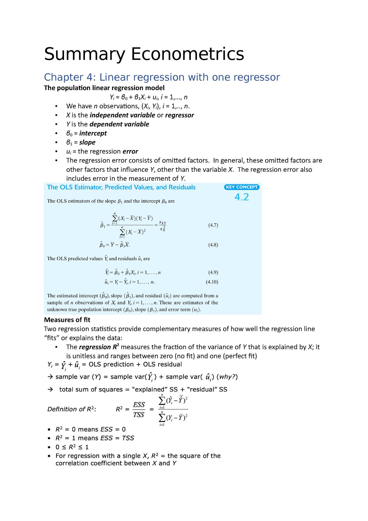 Summary Econometrics Econometrie 1543 Studocu